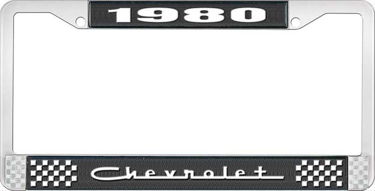 1980 Chevrolet Black And Chrome License Plate Frame With White Lettering