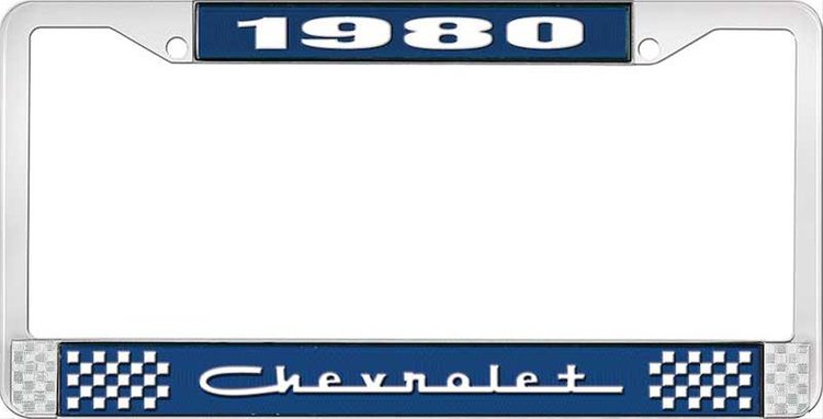 1980 Chevrolet Blue And Chrome License Plate Frame With White Lettering