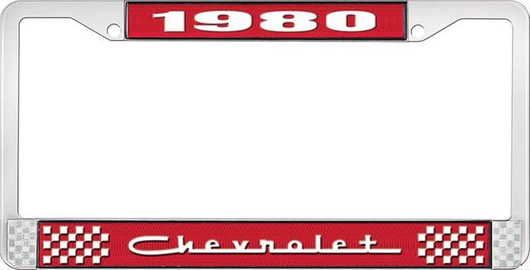 1980 Chevrolet Red And Chrome License Plate Frame With White Lettering
