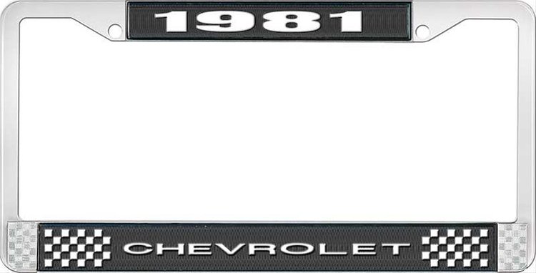 1981 Chevrolet Black And Chrome License Plate Frame With White Lettering