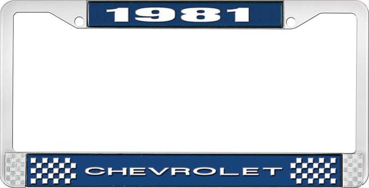 1981 Chevrolet Blue And Chrome License Plate Frame With White Lettering