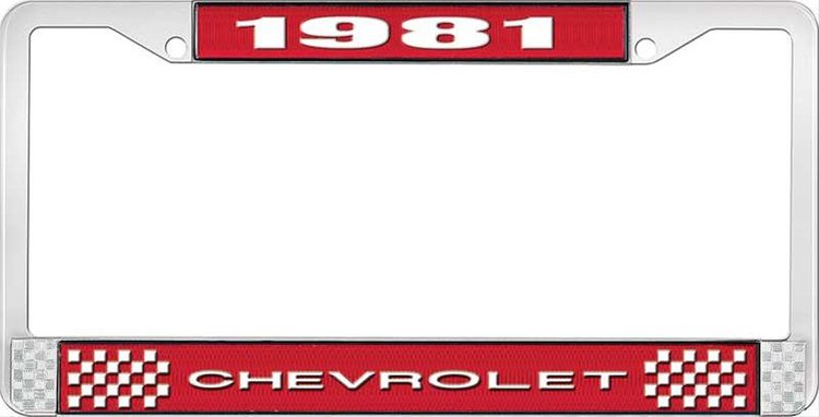 1981 Chevrolet Red And Chrome License Plate Frame With White Lettering