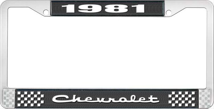 1981 Chevrolet Black And Chrome License Plate Frame With White Lettering