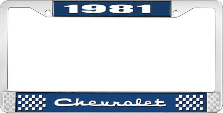 1981 Chevrolet Blue And Chrome License Plate Frame With White Lettering