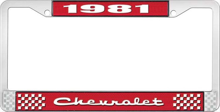 1981 Chevrolet Red And Chrome License Plate Frame With White Lettering