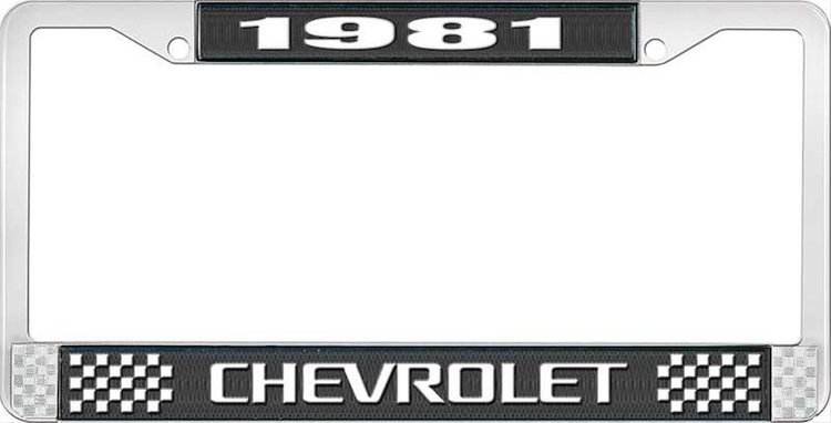 1981 Chevrolet Black And Chrome License Plate Frame With White Lettering