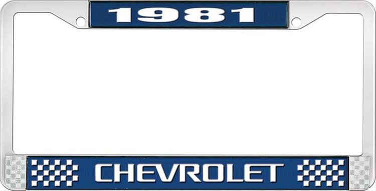 1981 Chevrolet Blue And Chrome License Plate Frame With White Lettering