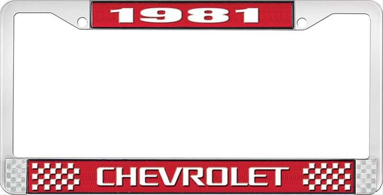 1981 Chevrolet Red And Chrome License Plate Frame With White Lettering