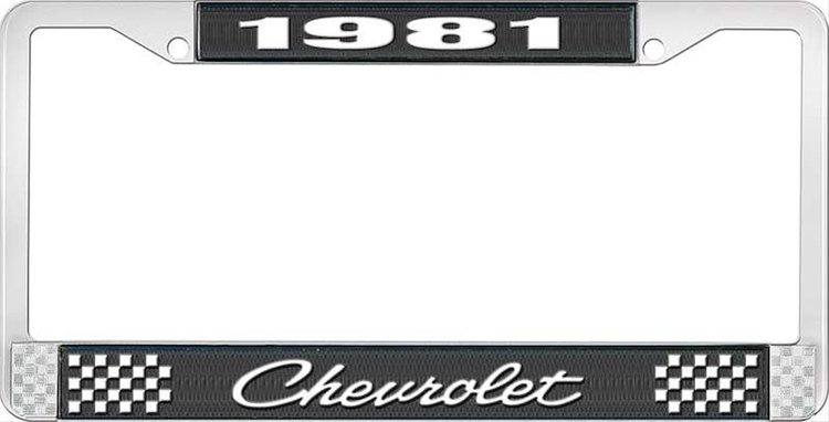 1981 Chevrolet Black And Chrome License Plate Frame With White Lettering