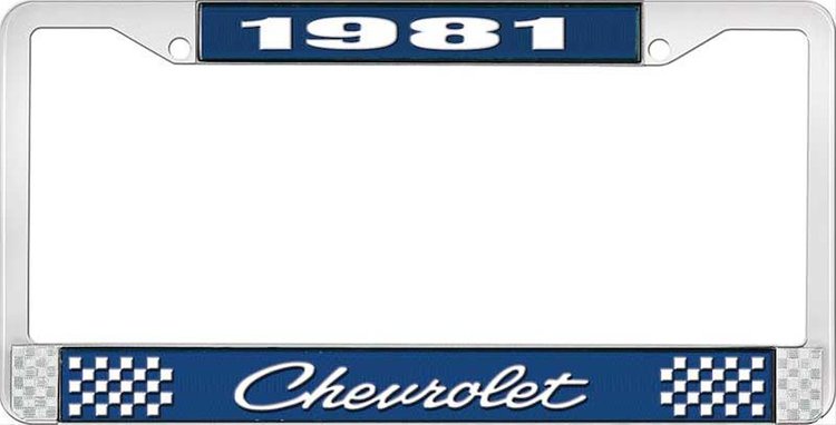 1981 Chevrolet Blue And Chrome License Plate Frame With White Lettering