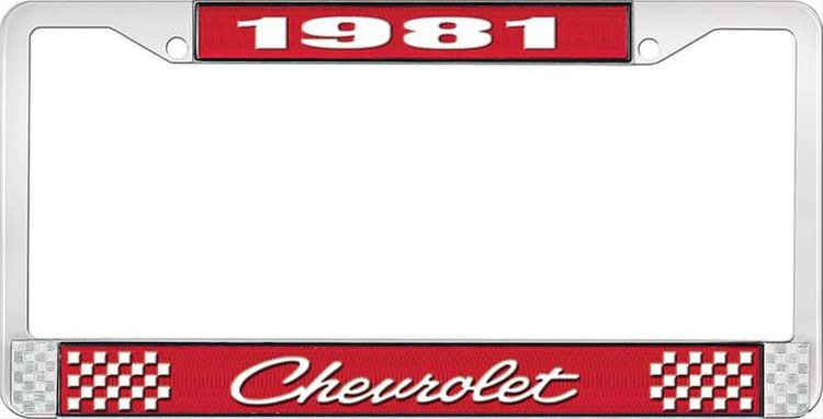 1981 Chevrolet Red And Chrome License Plate Frame With White Lettering
