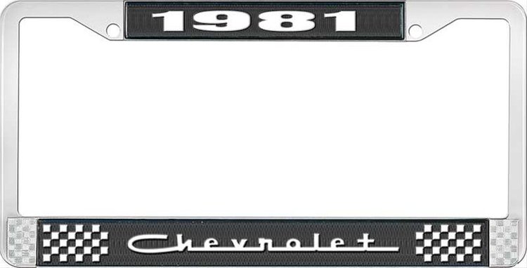1981 Chevrolet Black And Chrome License Plate Frame With White Lettering