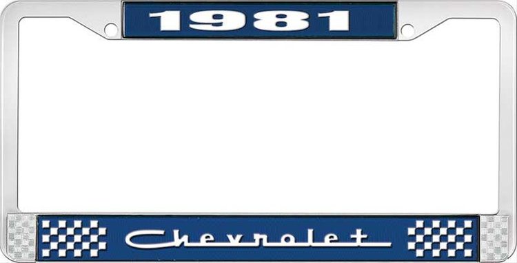 1981 Chevrolet Blue And Chrome License Plate Frame With White Lettering