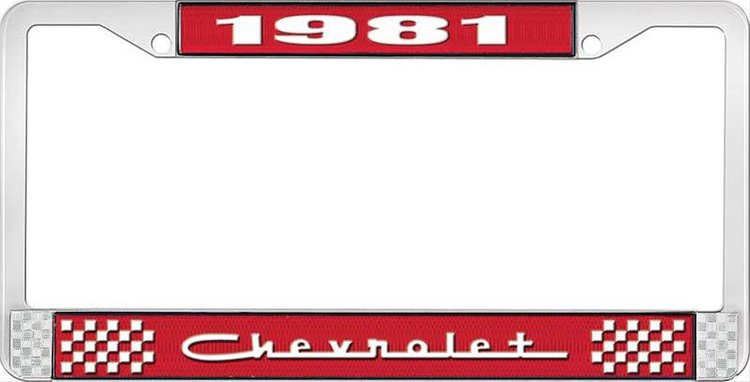 1981 Chevrolet Red And Chrome License Plate Frame With White Lettering