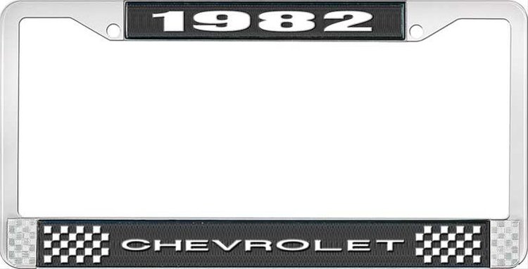 1982 Chevrolet Black And Chrome License Plate Frame With White Lettering