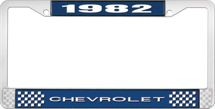 1982 Chevrolet Blue And Chrome License Plate Frame With White Lettering