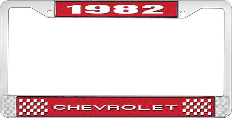 1982 Chevrolet Red And Chrome License Plate Frame With White Lettering