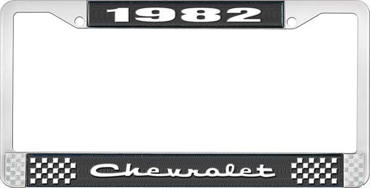 1982 Chevrolet Black And Chrome License Plate Frame With White Lettering
