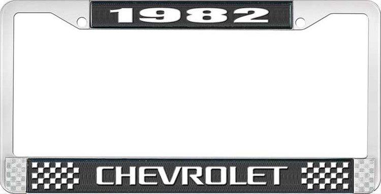 1982 Chevrolet Black And Chrome License Plate Frame With White Lettering