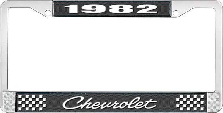 1982 Chevrolet Black And Chrome License Plate Frame With White Lettering
