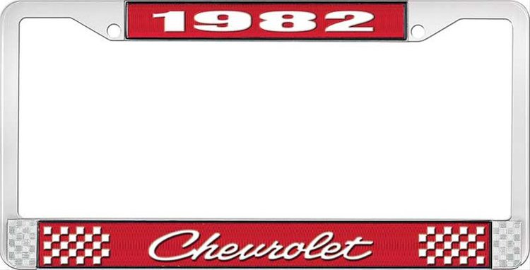 1982 Chevrolet Red And Chrome License Plate Frame With White Lettering