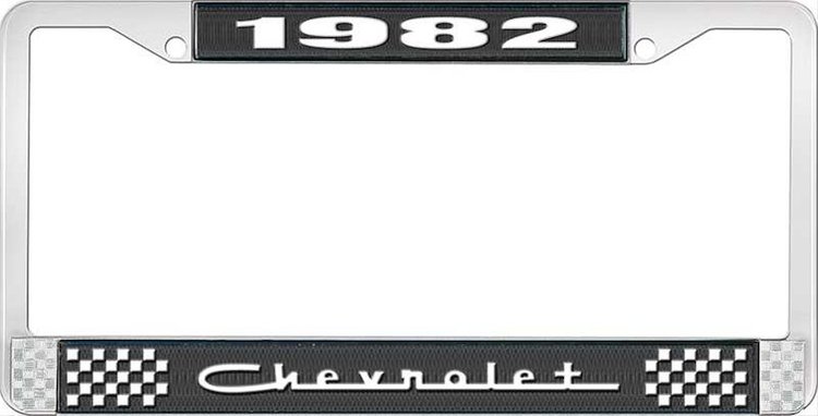 1982 Chevrolet Black And Chrome License Plate Frame With White Lettering