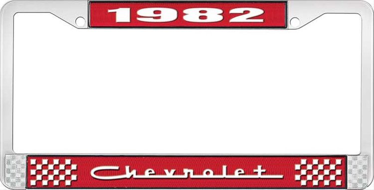 1982 Chevrolet Red And Chrome License Plate Frame With White Lettering