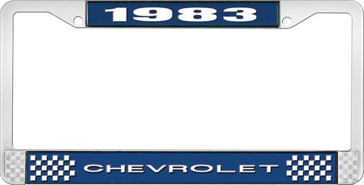 1983 Chevrolet Blue And Chrome License Plate Frame With White Lettering