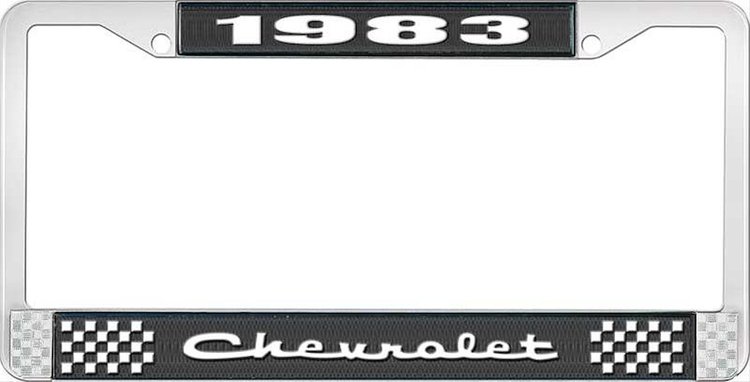 1983 Chevrolet Black And Chrome License Plate Frame With White Lettering