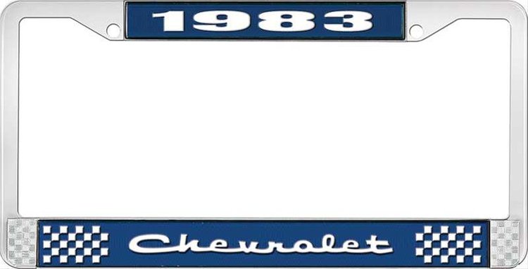 1983 Chevrolet Blue And Chrome License Plate Frame With White Lettering