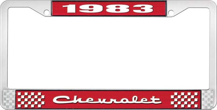 1983 Chevrolet Red And Chrome License Plate Frame With White Lettering
