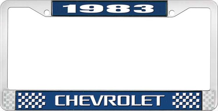 1983 Chevrolet Blue And Chrome License Plate Frame With White Lettering