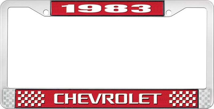 1983 Chevrolet Red And Chrome License Plate Frame With White Lettering