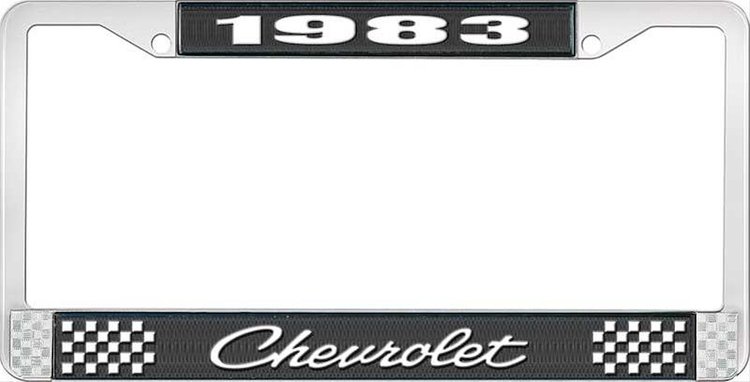1983 Chevrolet Black And Chrome License Plate Frame With White Lettering