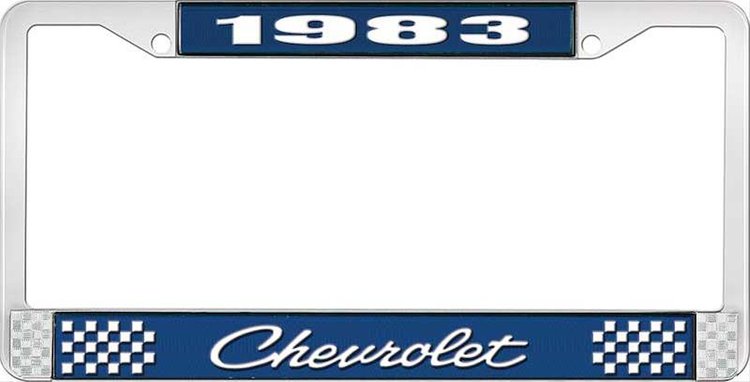 1983 Chevrolet Blue And Chrome License Plate Frame With White Lettering