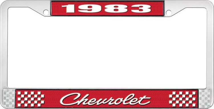 1983 Chevrolet Red And Chrome License Plate Frame With White Lettering