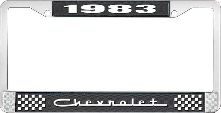 1983 Chevrolet Black And Chrome License Plate Frame With White Lettering