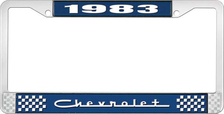 1983 Chevrolet Blue And Chrome License Plate Frame With White Lettering