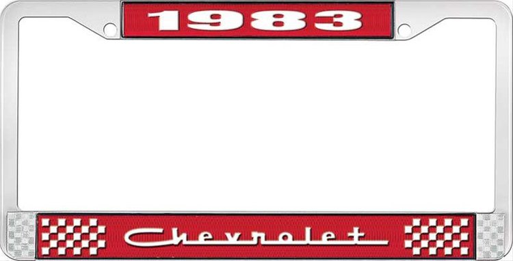 1983 Chevrolet Red And Chrome License Plate Frame With White Lettering