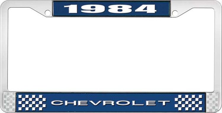 1984 Chevrolet Blue And Chrome License Plate Frame With White Lettering