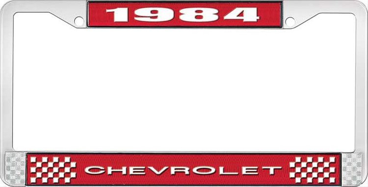 1984 Chevrolet Red And Chrome License Plate Frame With White Lettering