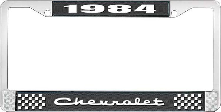 1984 Chevrolet Black And Chrome License Plate Frame With White Lettering