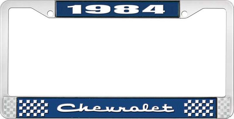 1984 Chevrolet Blue And Chrome License Plate Frame With White Lettering