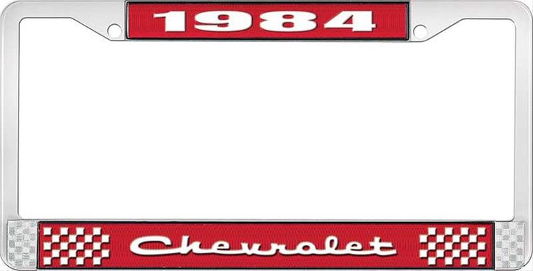 1984 Chevrolet Red And Chrome License Plate Frame With White Lettering