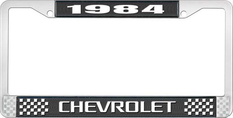 1984 Chevrolet Black And Chrome License Plate Frame With White Lettering