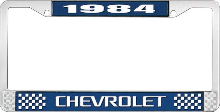 1984 Chevrolet Blue And Chrome License Plate Frame With White Lettering
