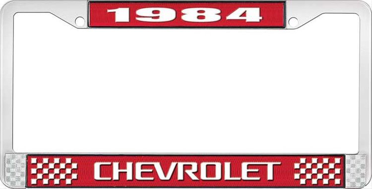 1984 Chevrolet Red And Chrome License Plate Frame With White Lettering
