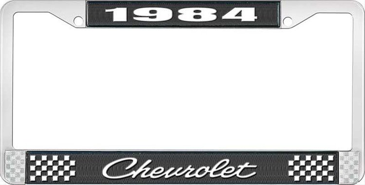1984 Chevrolet Black And Chrome License Plate Frame With White Lettering