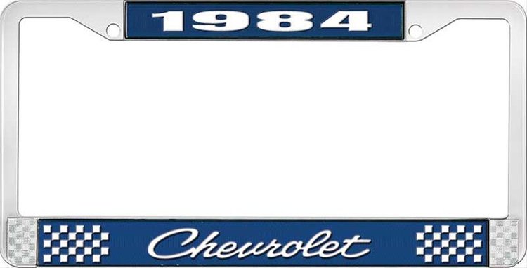1984 Chevrolet Blue And Chrome License Plate Frame With White Lettering