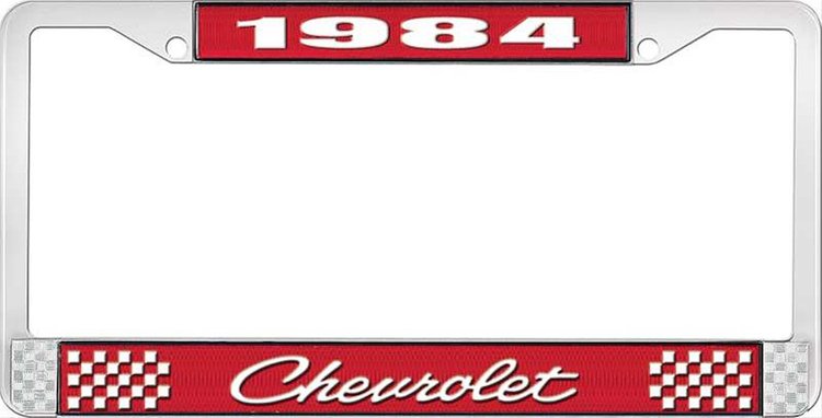 1984 Chevrolet Red And Chrome License Plate Frame With White Lettering